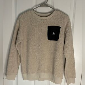 Kids Cream Sherpa Sweater with Black Pocket